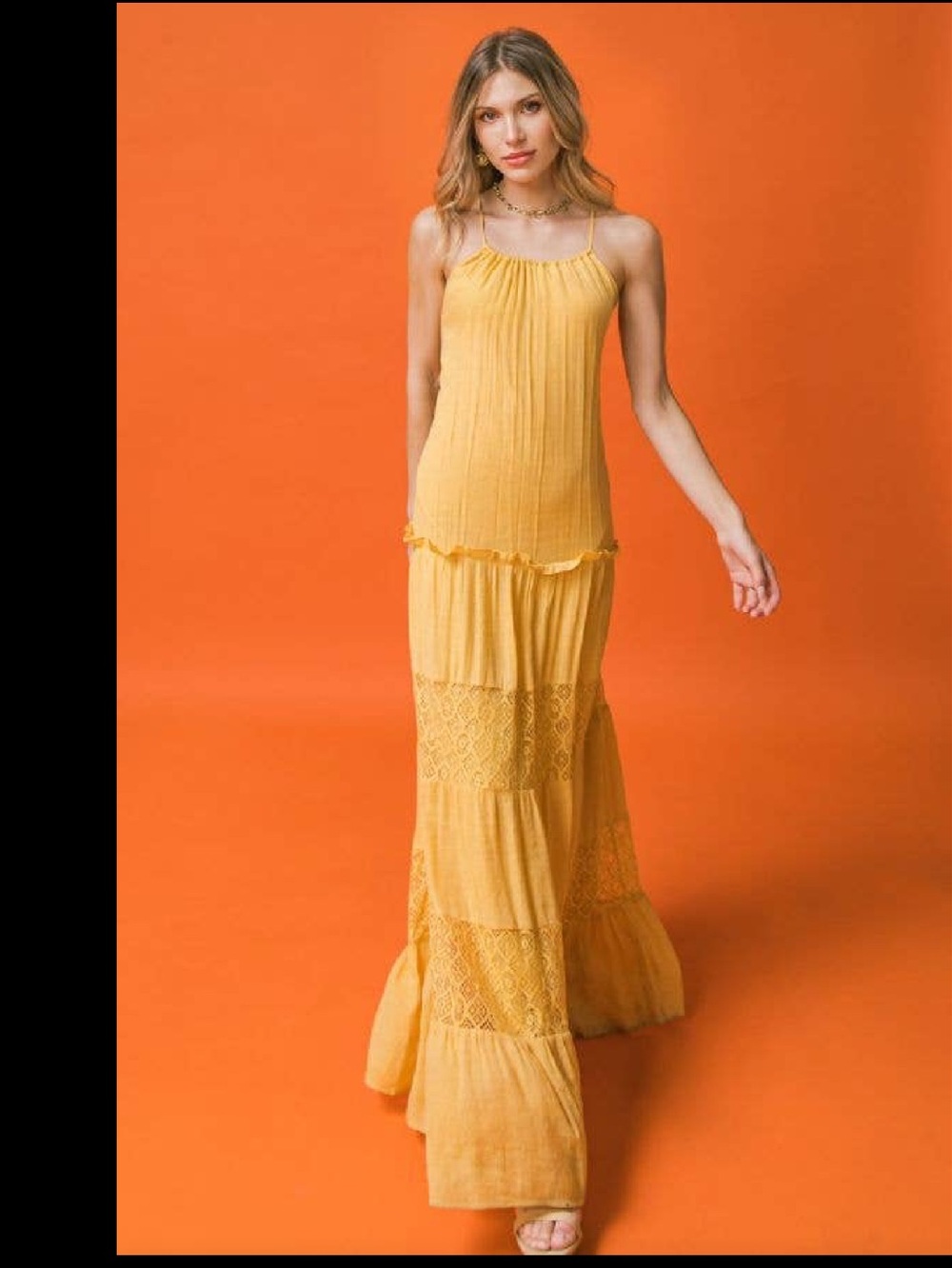 FLYING TOMATO Boho Yellow Tiered Lace Maxi Dress 💖NWT💖